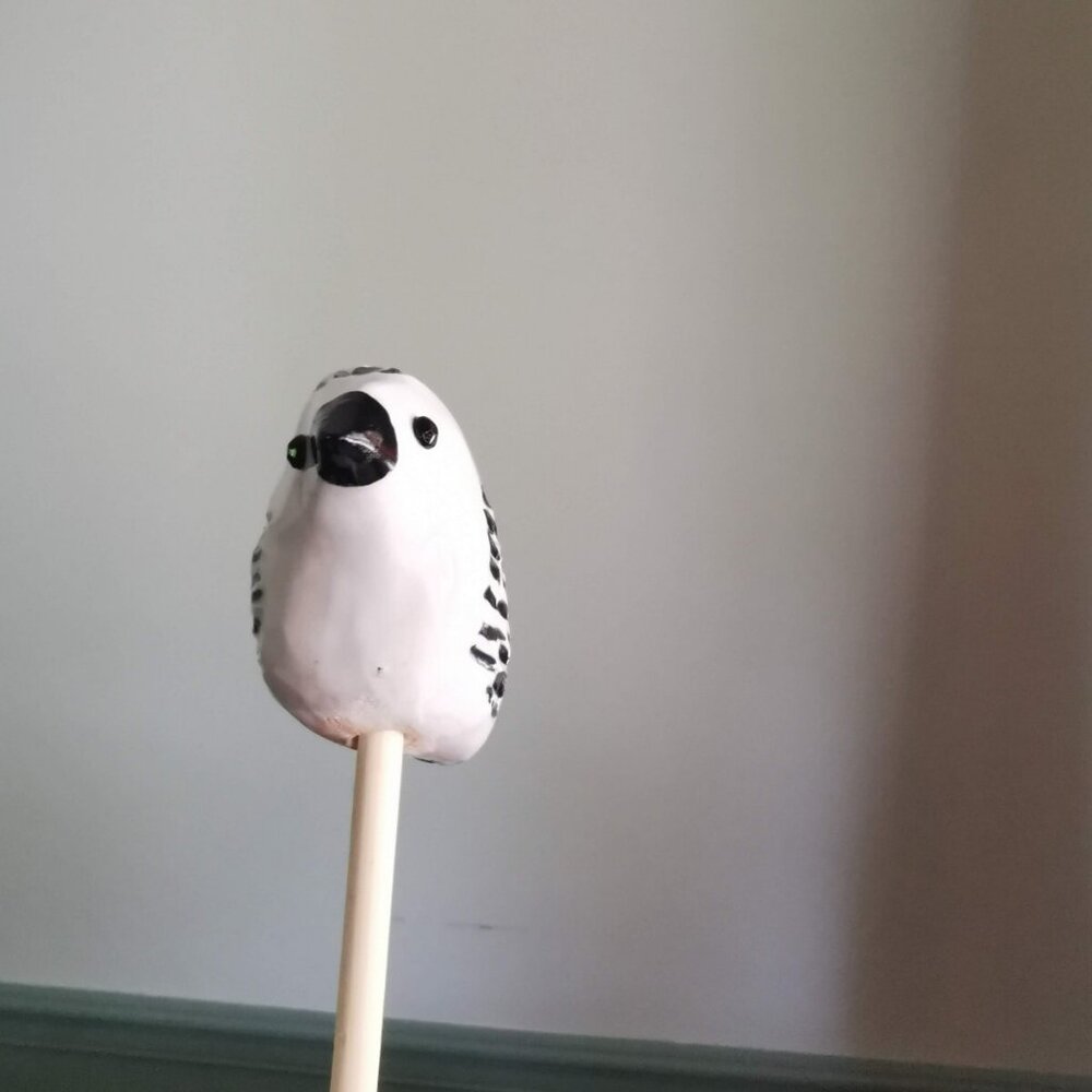 Handmand Ceramic Snow Bunting Bird on a Stick, Garden Decor - Picture 2 of 5